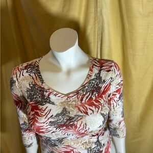 Chico's Red and Cream Patterned Top